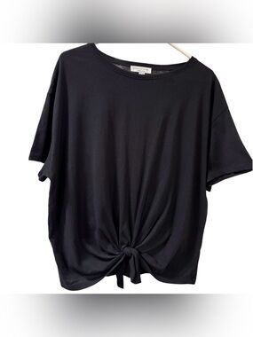 New Look Organic Cotton Yarn Size 12 Black Tie Front Tee-Shirt Like New